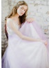 Cap Sleeve Ivory Lace Purple Tulle Wedding Dress